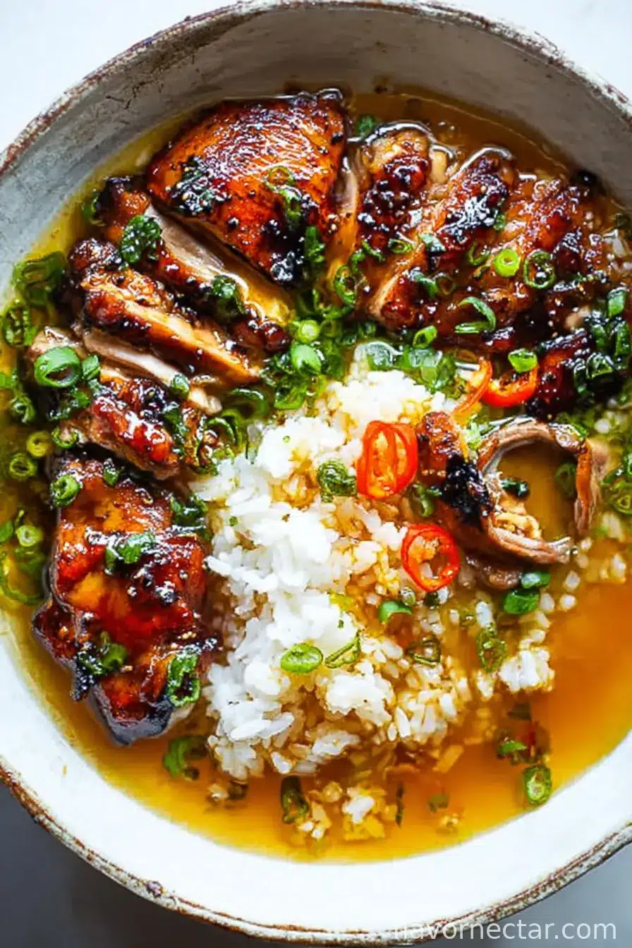 Caramelised Soy Chicken in Garlic Ginger Broth with Rice