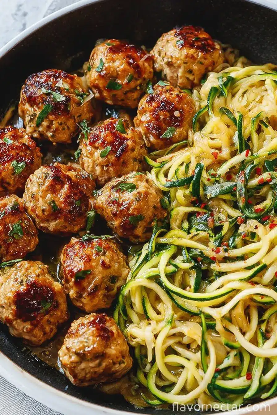 garlic butter chicken meatballs and zoodles
