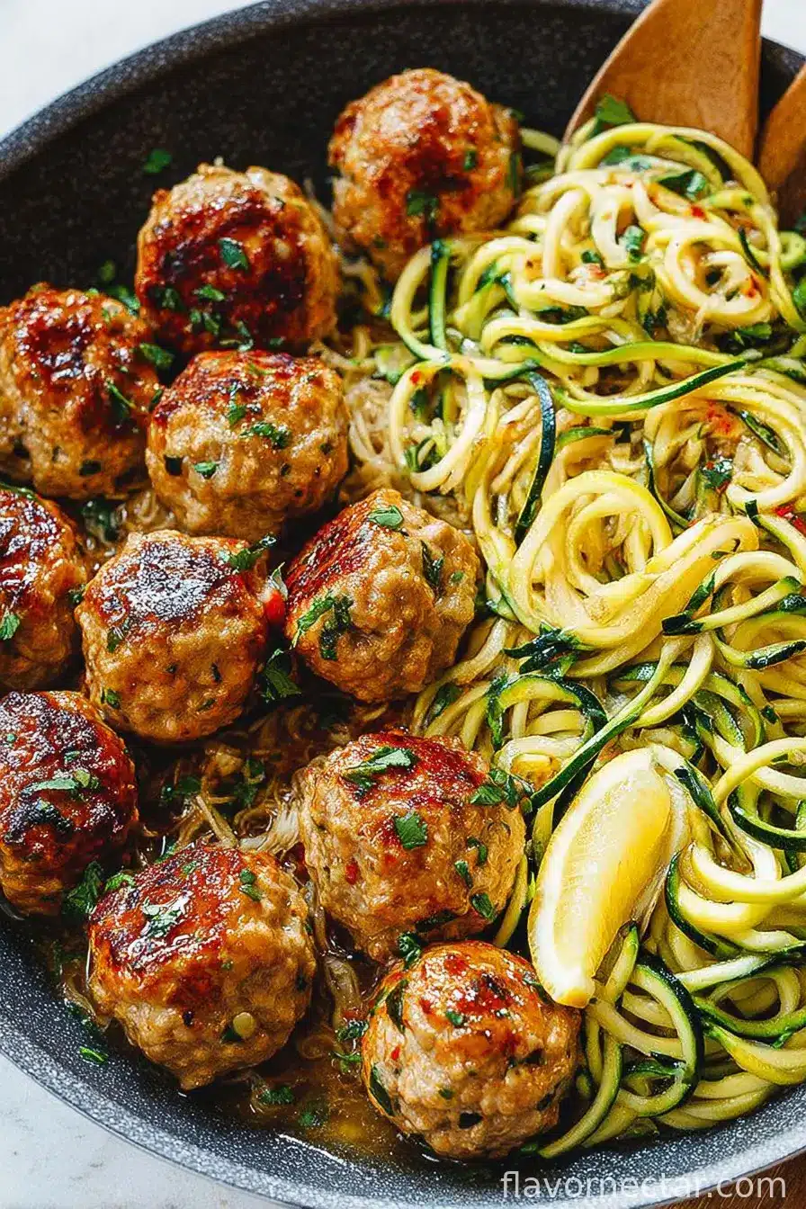 garlic butter chicken meatballs and zoodles