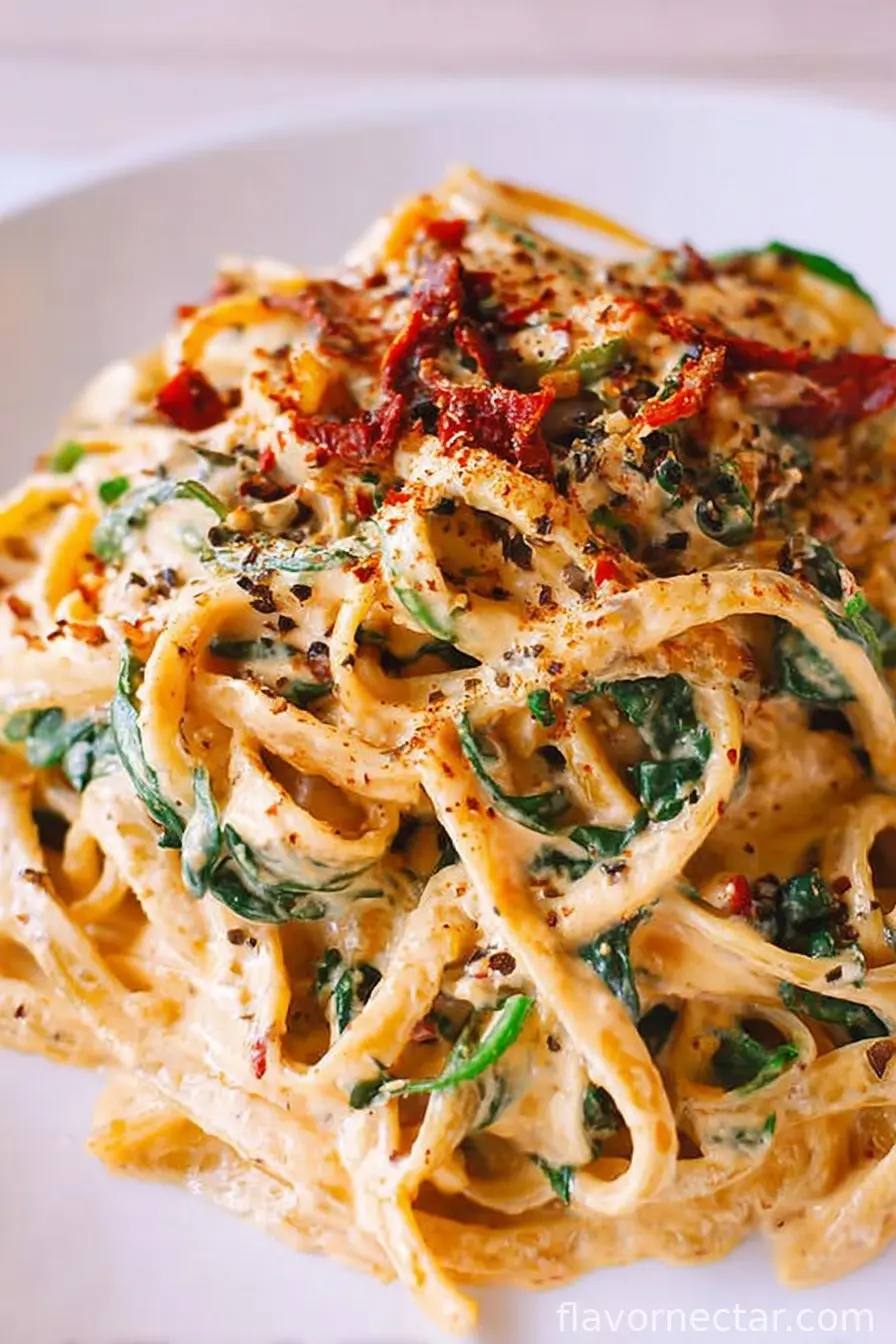 Linguine with Spinach and Sun-Dried Tomato Cream Sauce