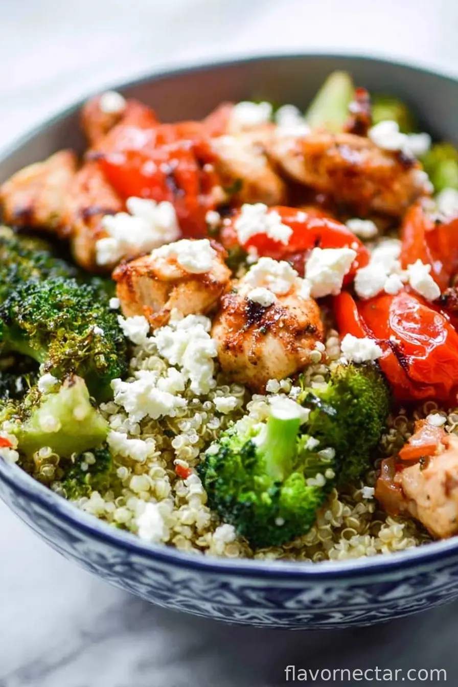 Mediterranean Chicken Quinoa Bowl with Broccoli and Tomato