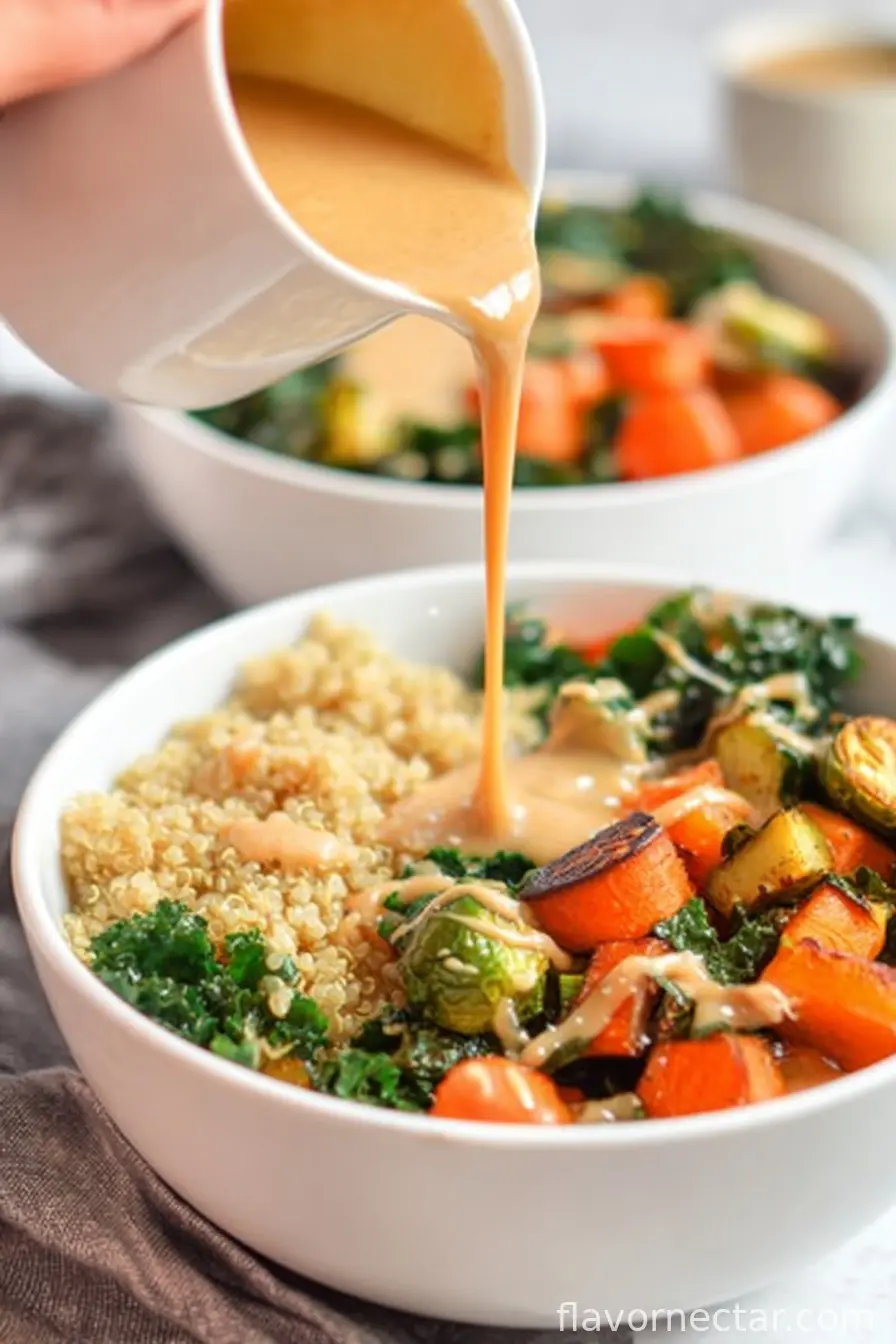 Quinoa & Roasted Vegetable Bowls with Creamy Peanut Sauce