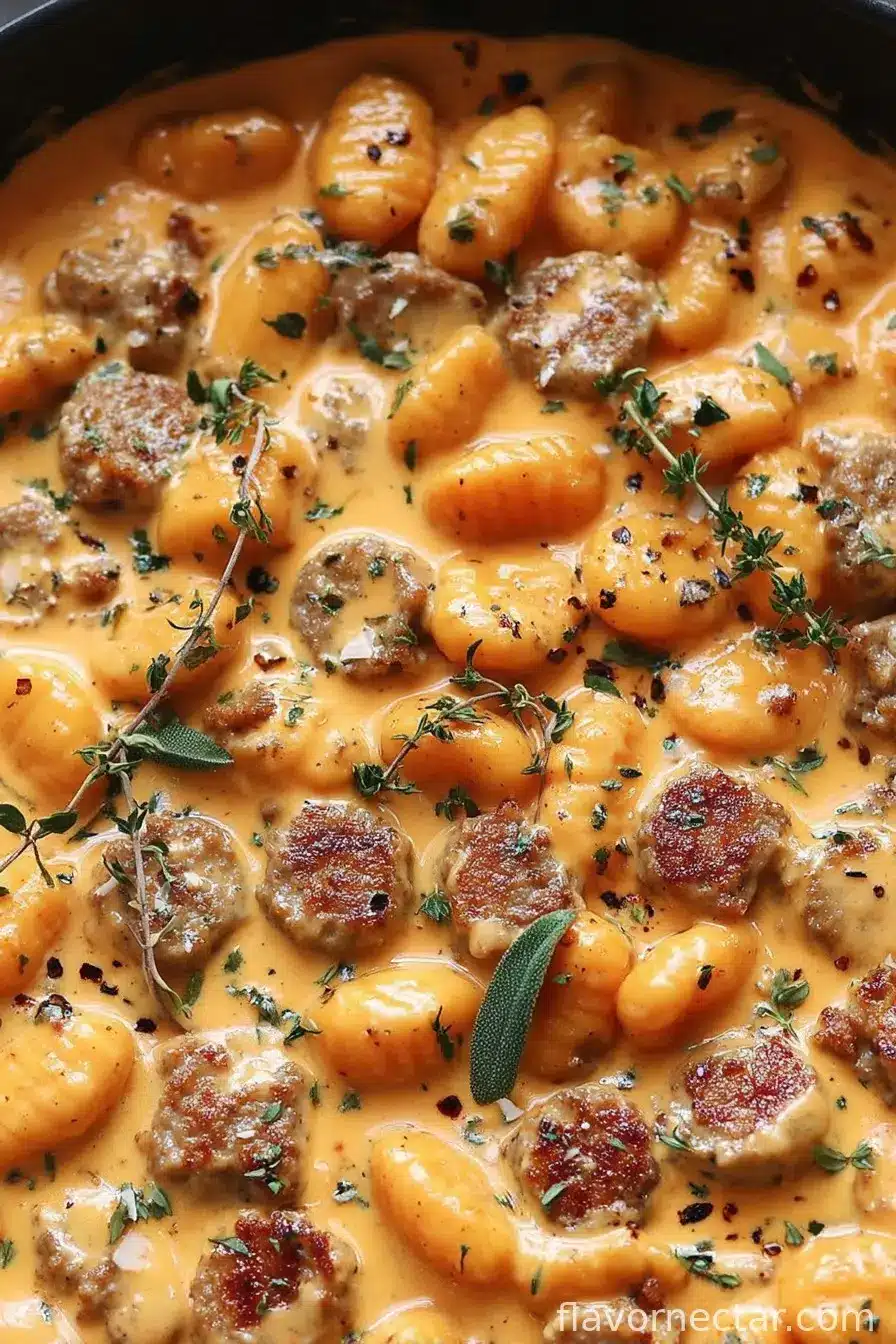 Creamy Butternut Squash Gnocchi with Sausage, Thyme, and Sage