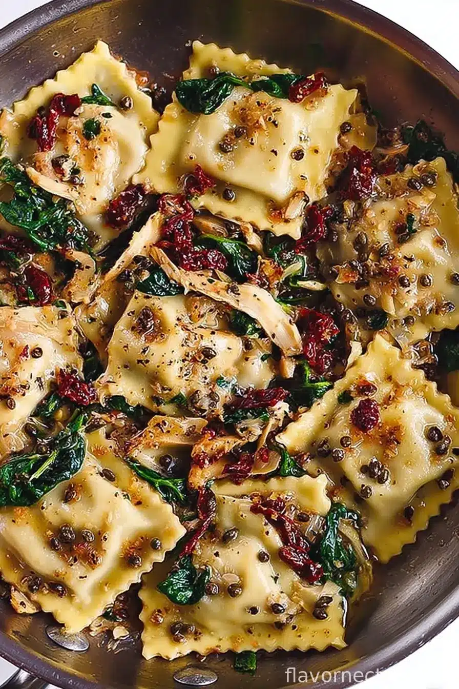 Italian Ravioli with Spinach, Artichokes, Capers, Sun-Dried Tomatoes