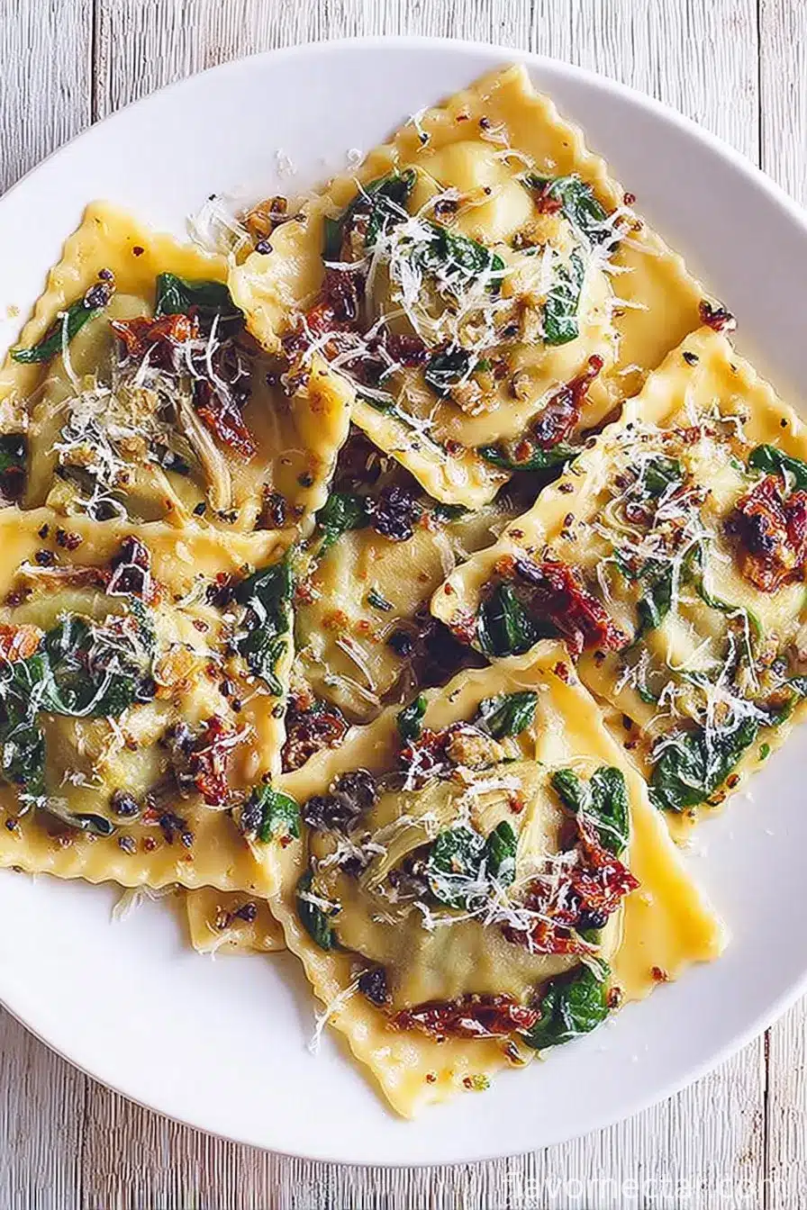 Italian Ravioli with Spinach, Artichokes, Capers, Sun-Dried Tomatoes