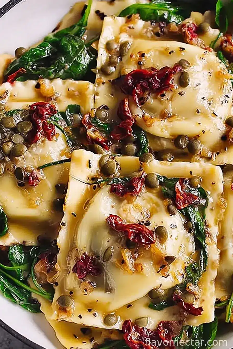 Italian Ravioli with Spinach, Artichokes, Capers, Sun-Dried Tomatoes