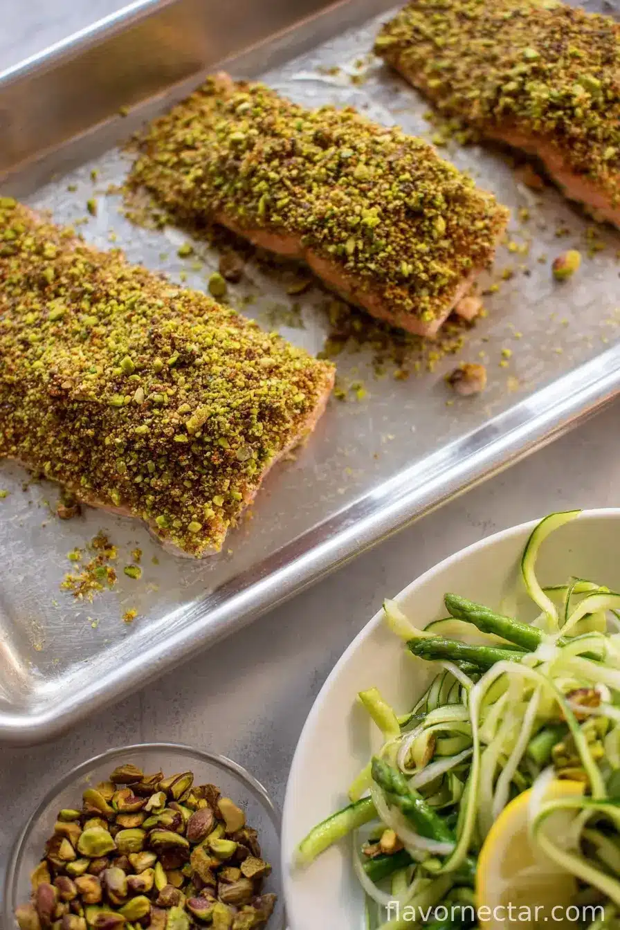 Pistachio Crusted Salmon with Shaved Asparagus Salad