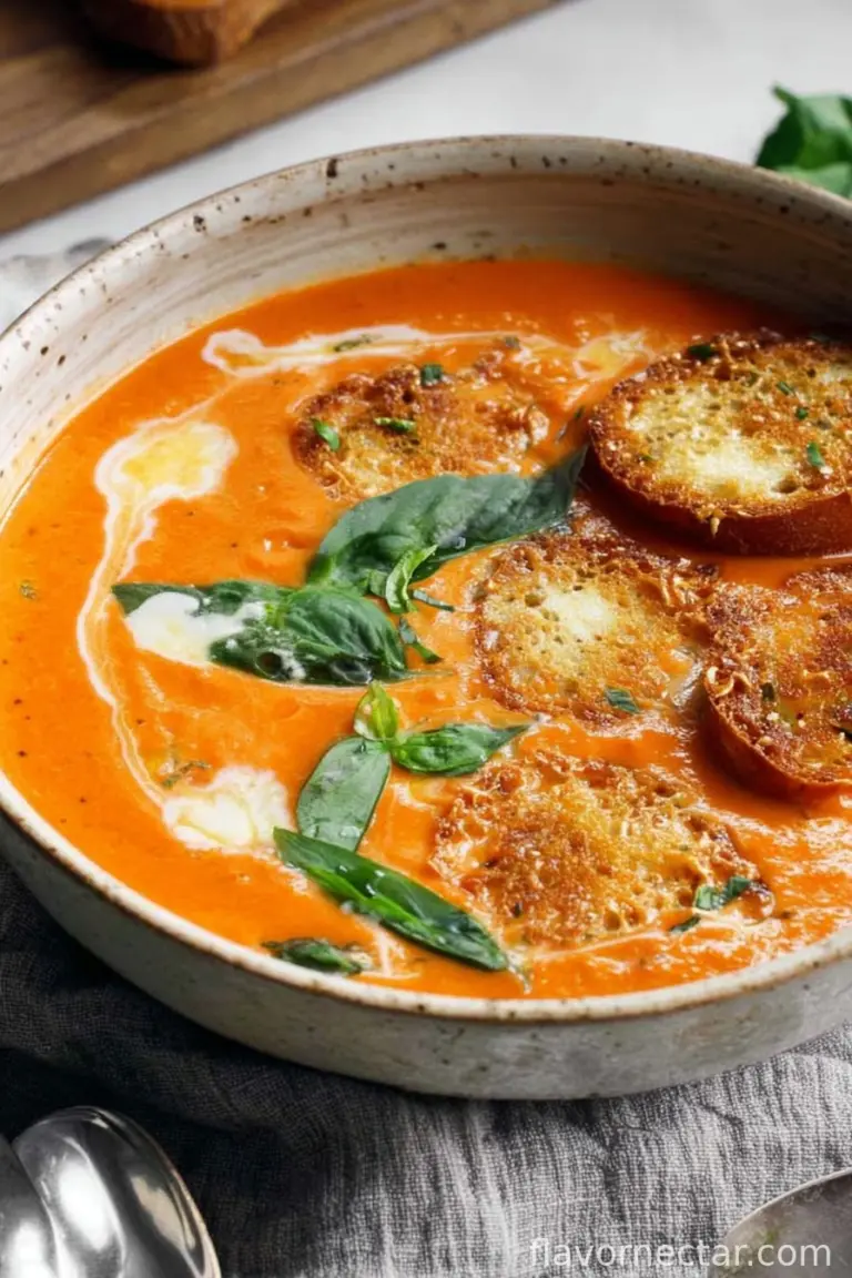 Roasted Tomato Soup with Crispy Gruyère Toasts