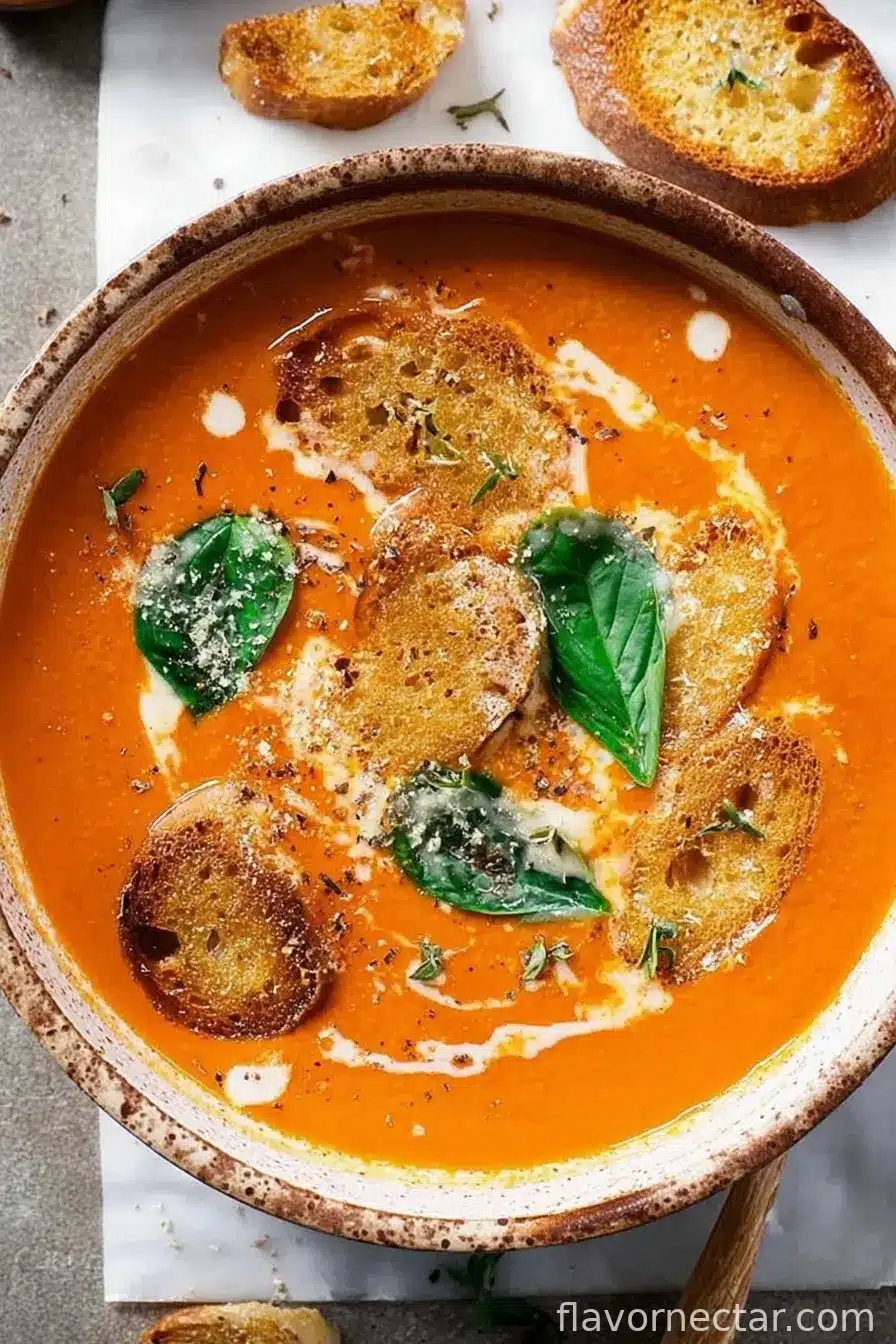 Roasted Tomato Soup with Crispy Gruyère Toasts