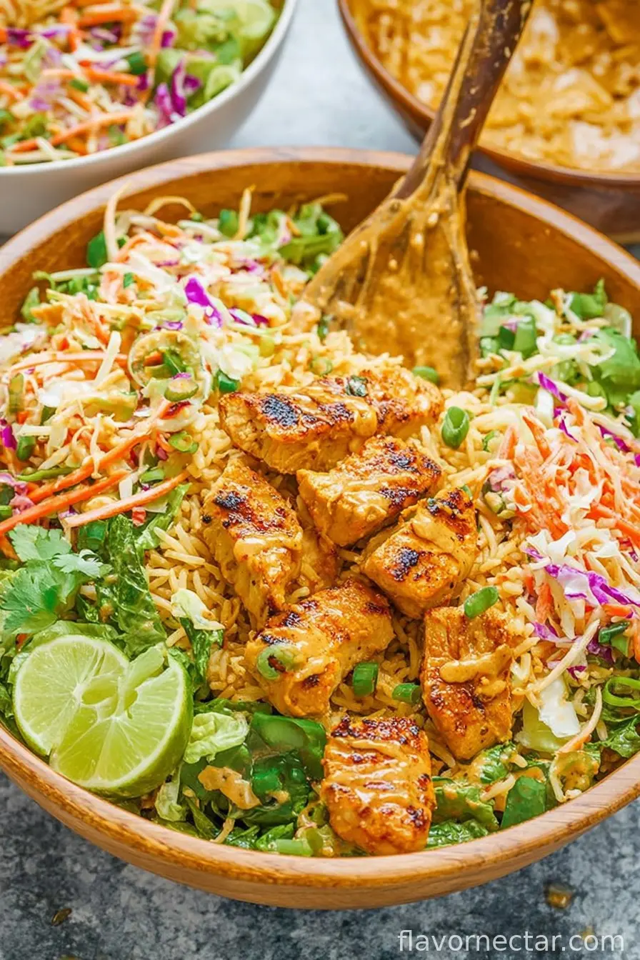 Chicken Satay Crispy Rice Salad Bowls