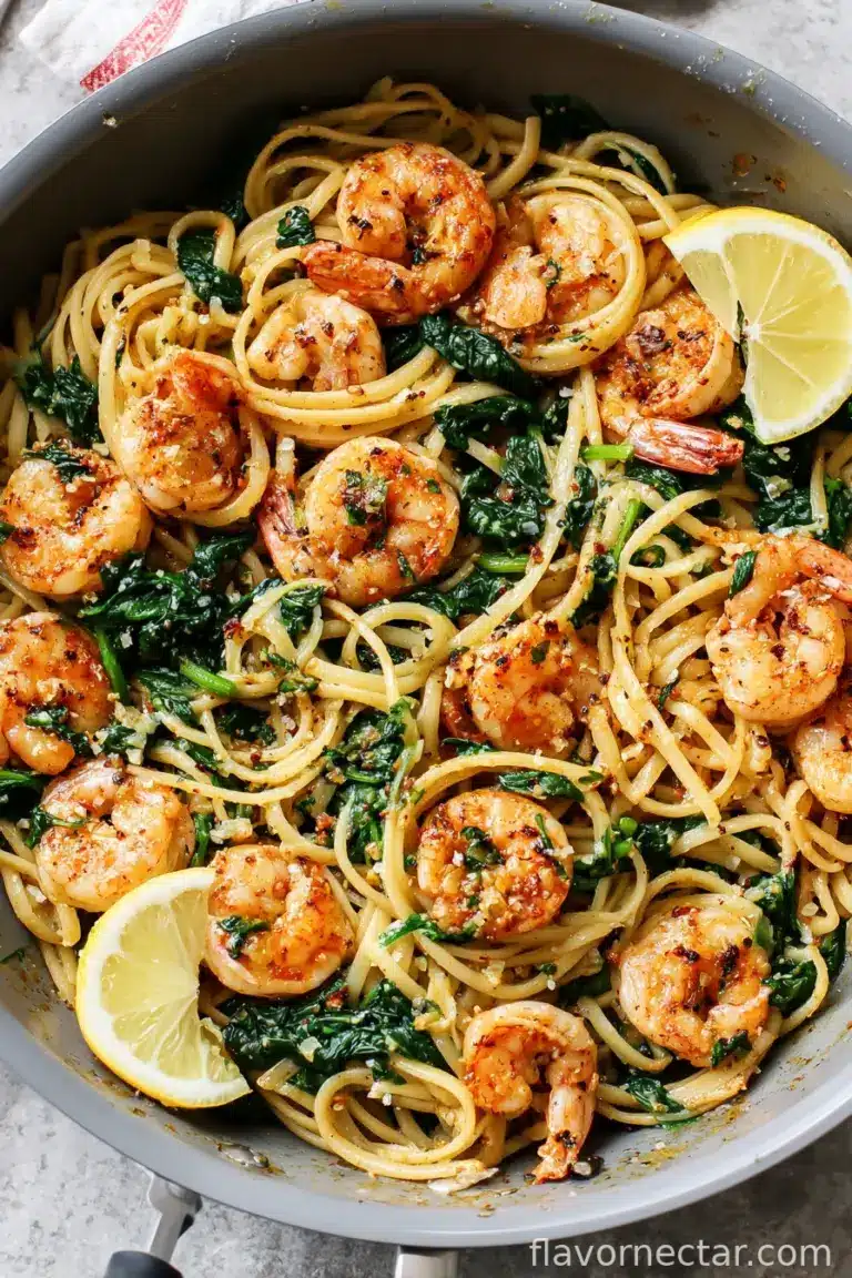 Lemon Garlic Shrimp Pasta With Spinach