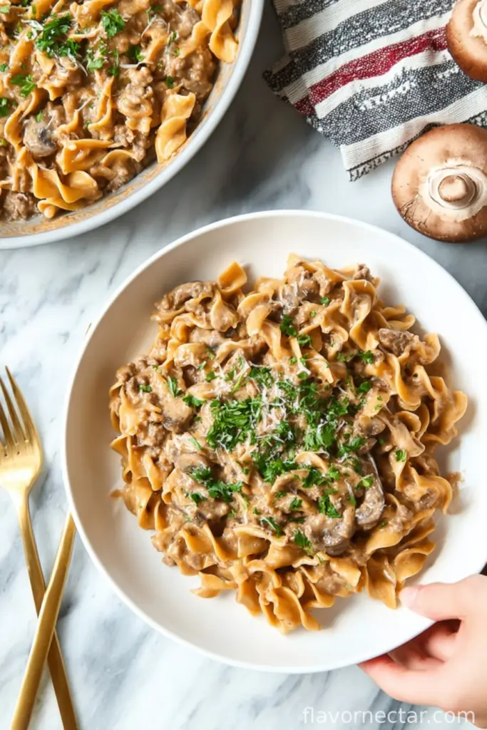 One Pot Ground Beef Stroganoff