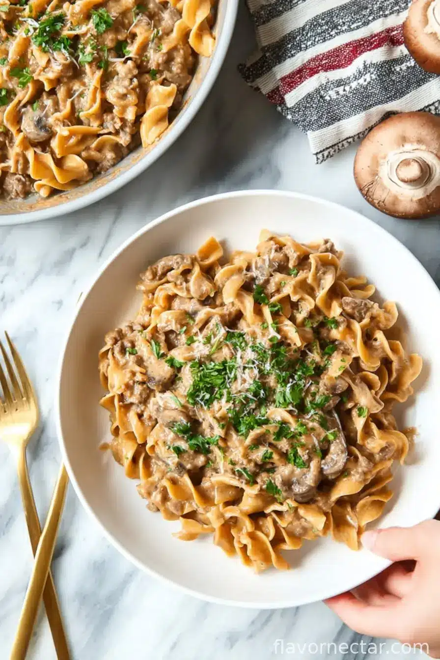 One Pot Ground Beef Stroganoff