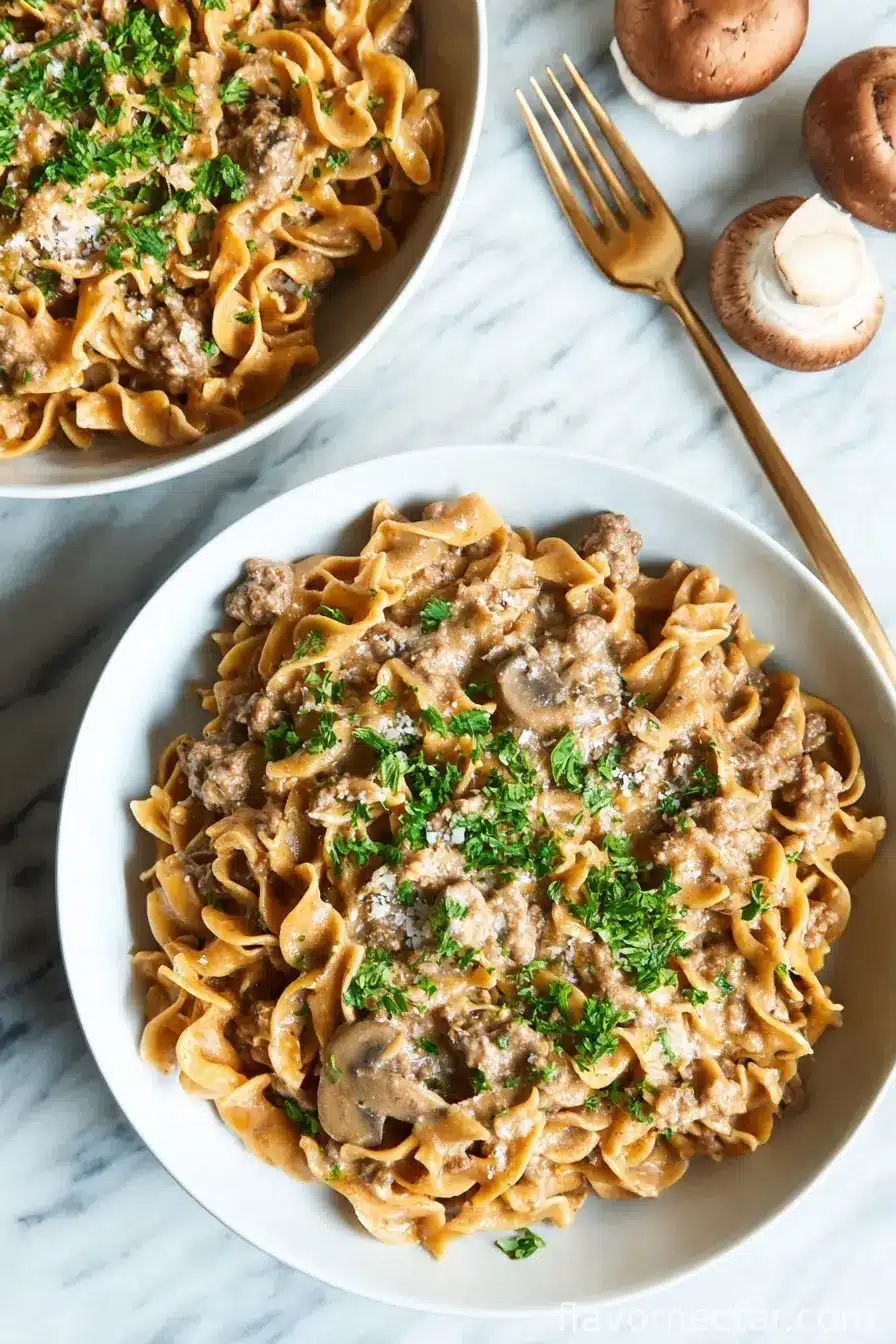 One Pot Ground Beef Stroganoff