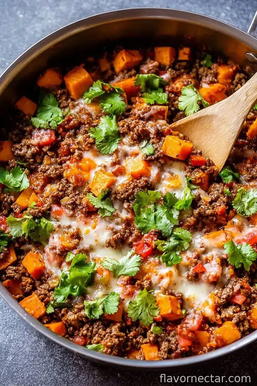 Southwest Ground Beef and Sweet Potato Skillet
