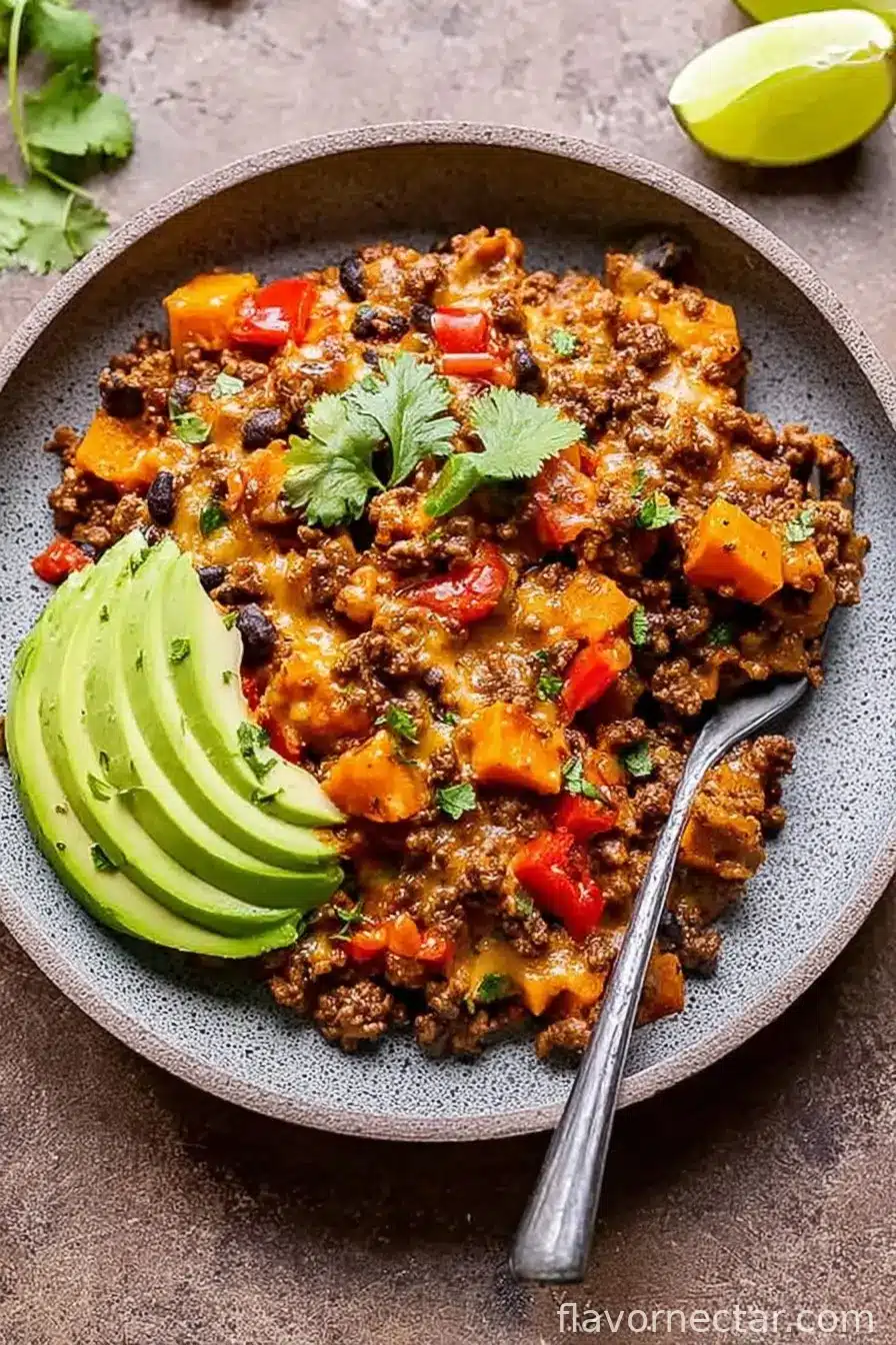 Southwest Ground Beef and Sweet Potato Skillet