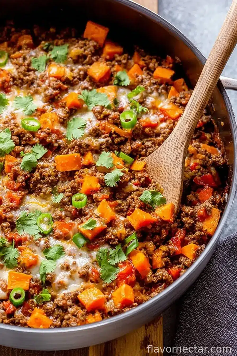 Southwest Ground Beef and Sweet Potato Skillet