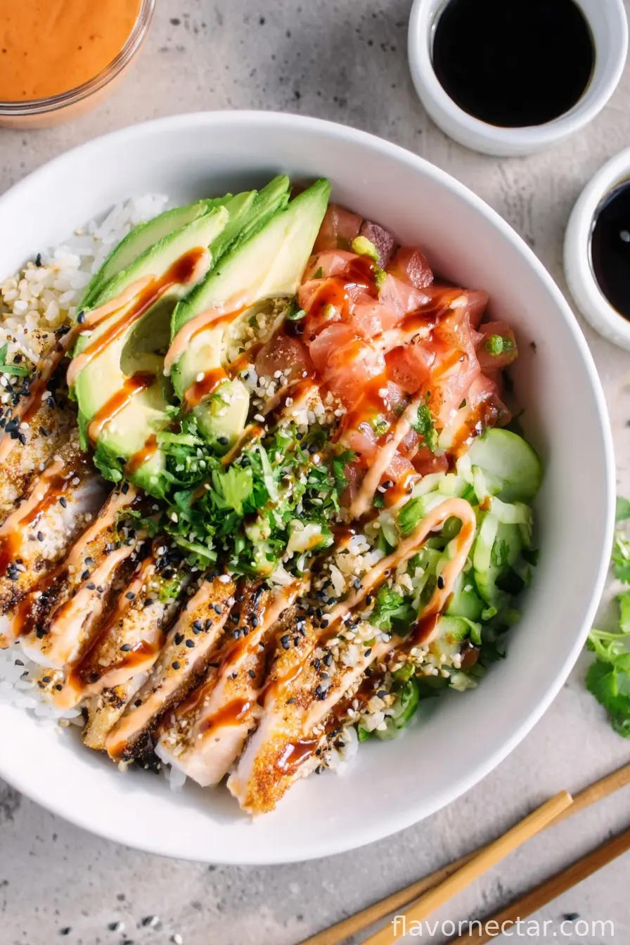 Crunch Roll Sushi Bowl with Easy Eel Sauce