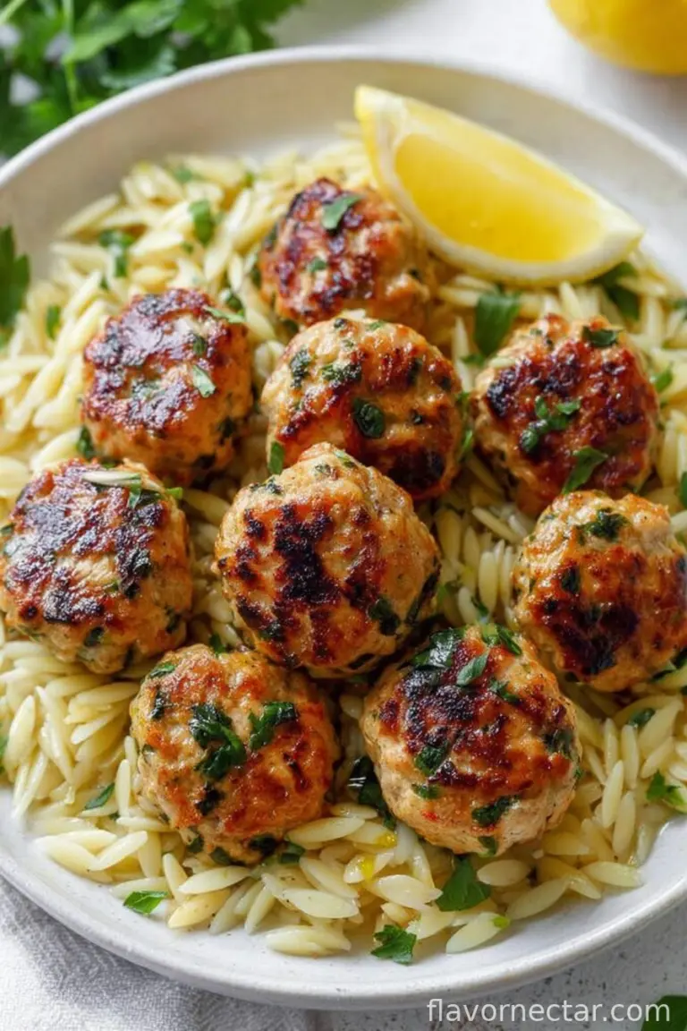 Greek Chicken Meatballs with Lemon Orzo