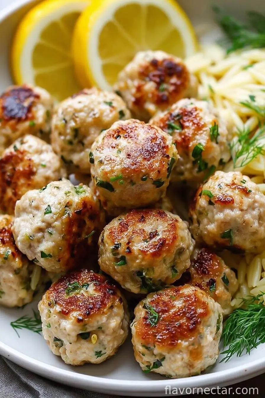 Greek Chicken Meatballs with Lemon Orzo