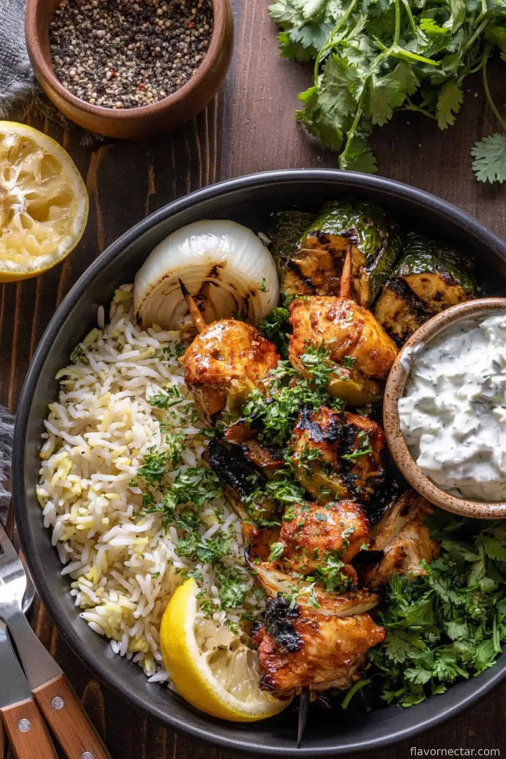 Greek Chicken Skewers with Lemon Rice