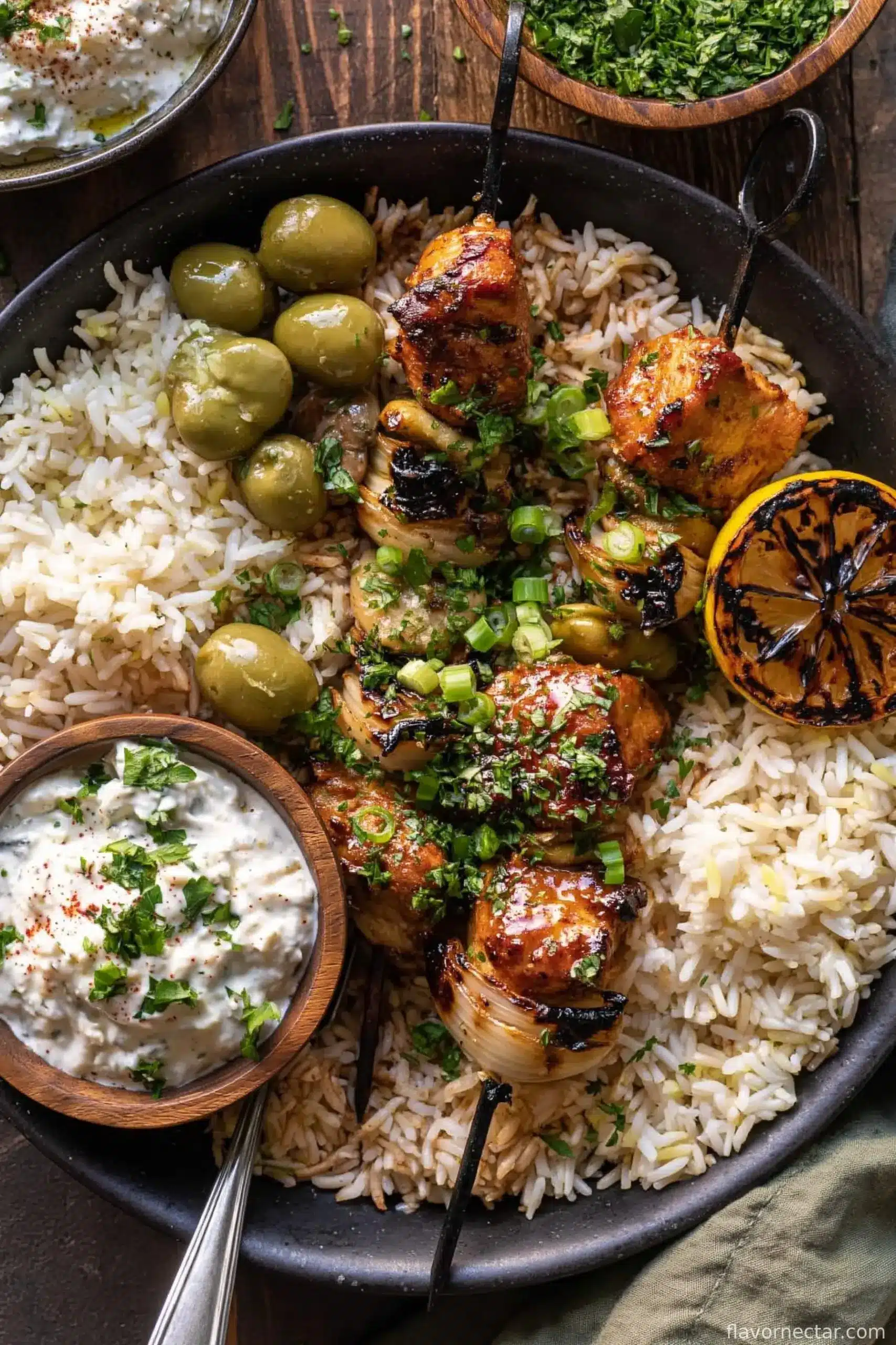 Greek Chicken Skewers with Lemon Rice