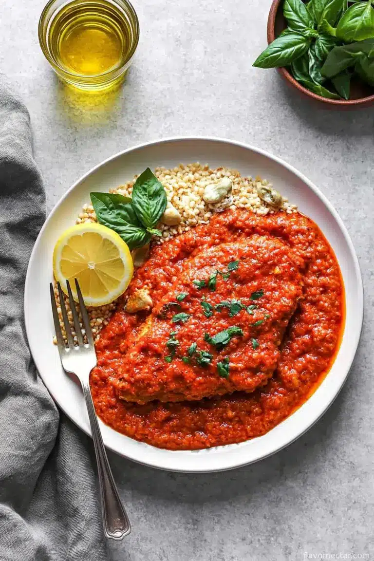 Mediterranean Chicken with Roasted Red Pepper Sauce