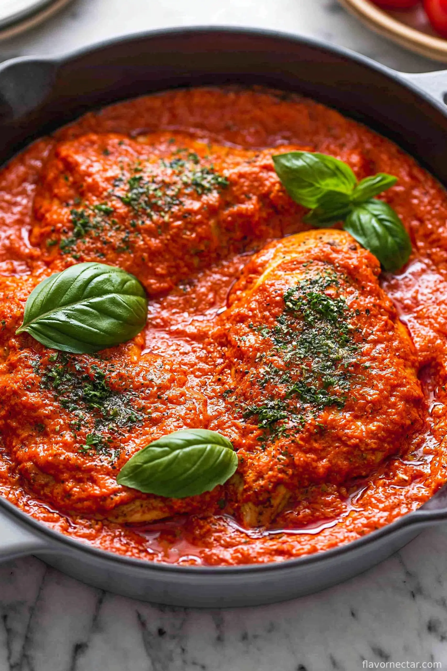 Mediterranean Chicken with Roasted Red Pepper Sauce