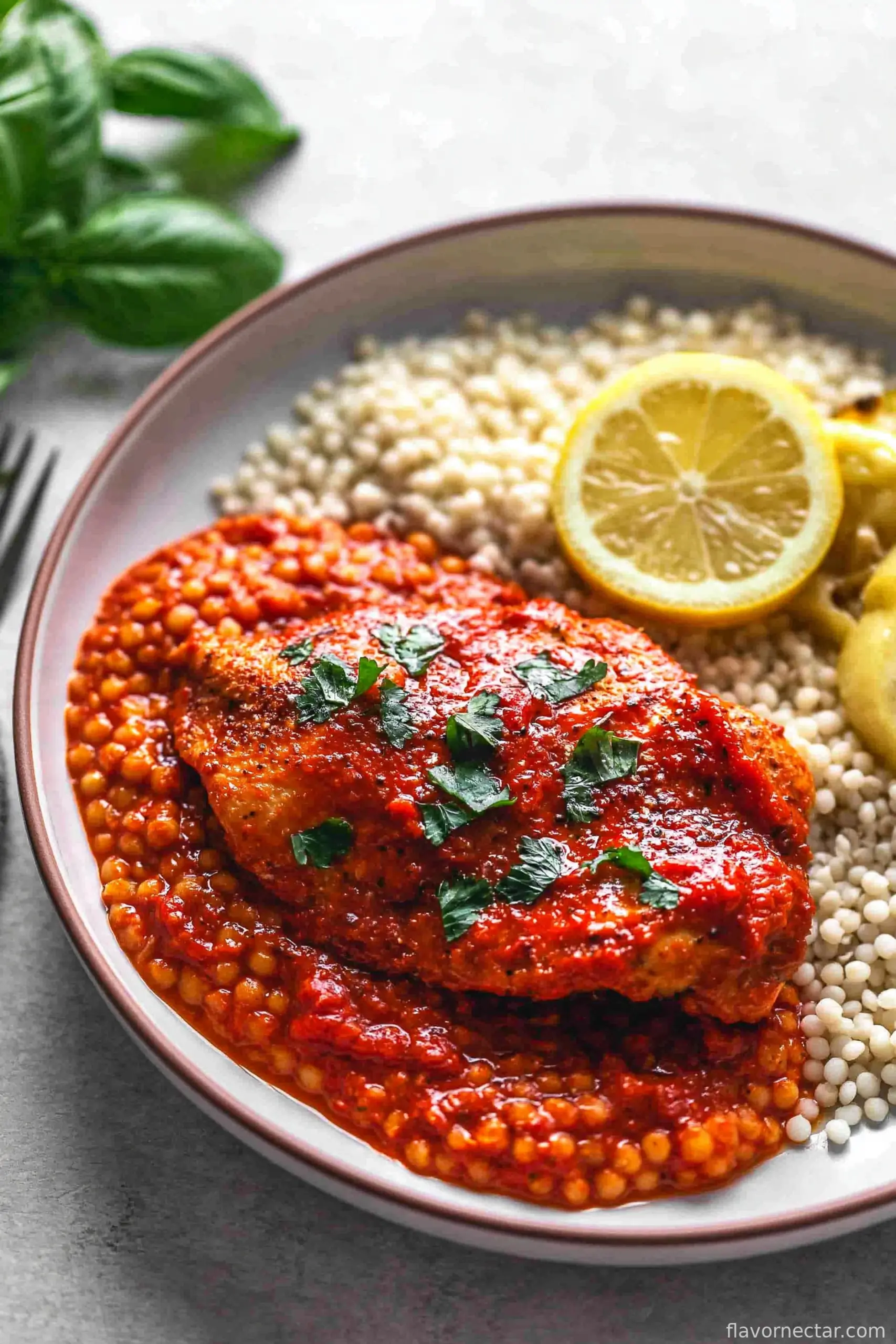 Mediterranean Chicken with Roasted Red Pepper Sauce