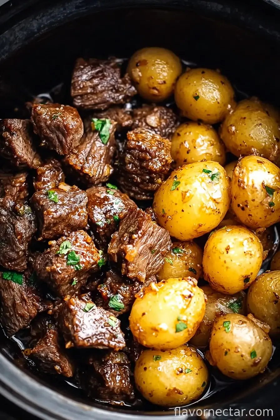 Slow Cooker Garlic Butter Beef Bites with Potatoes