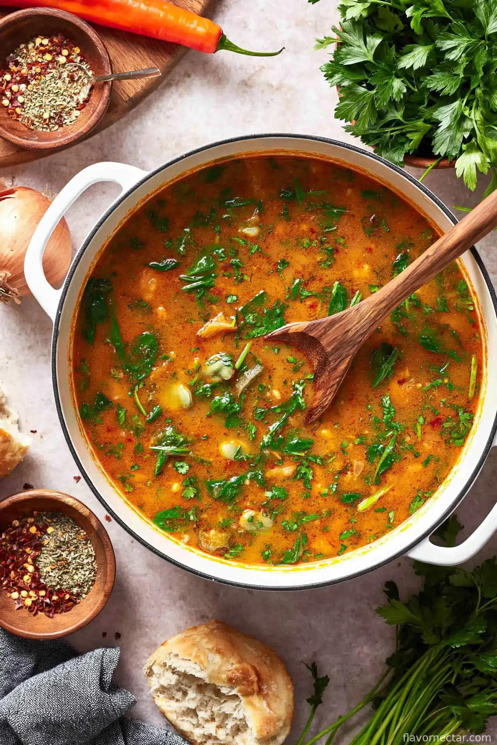 White Bean Soup with Spinach and Fresh Herbs
