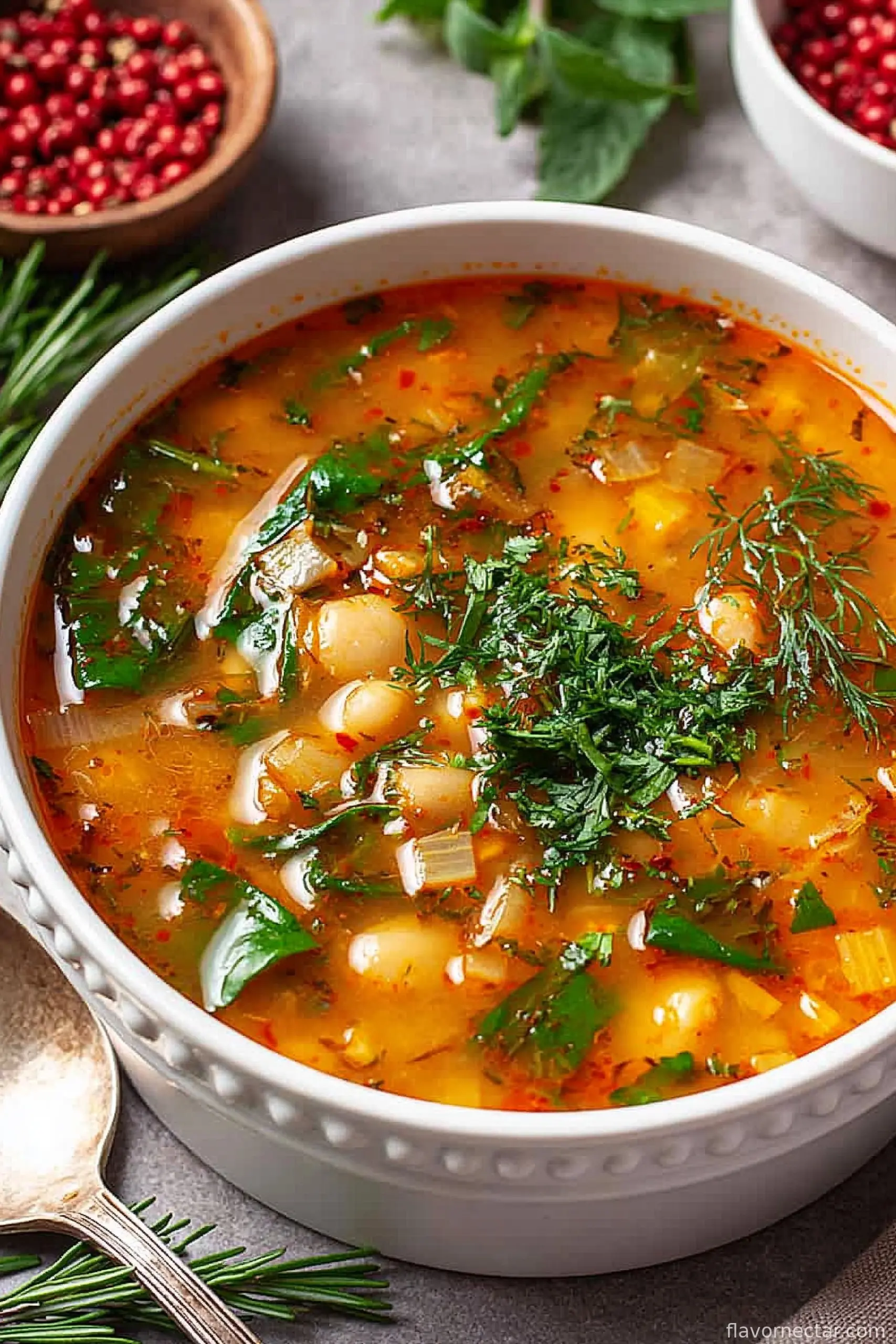 White Bean Soup with Spinach and Fresh Herbs