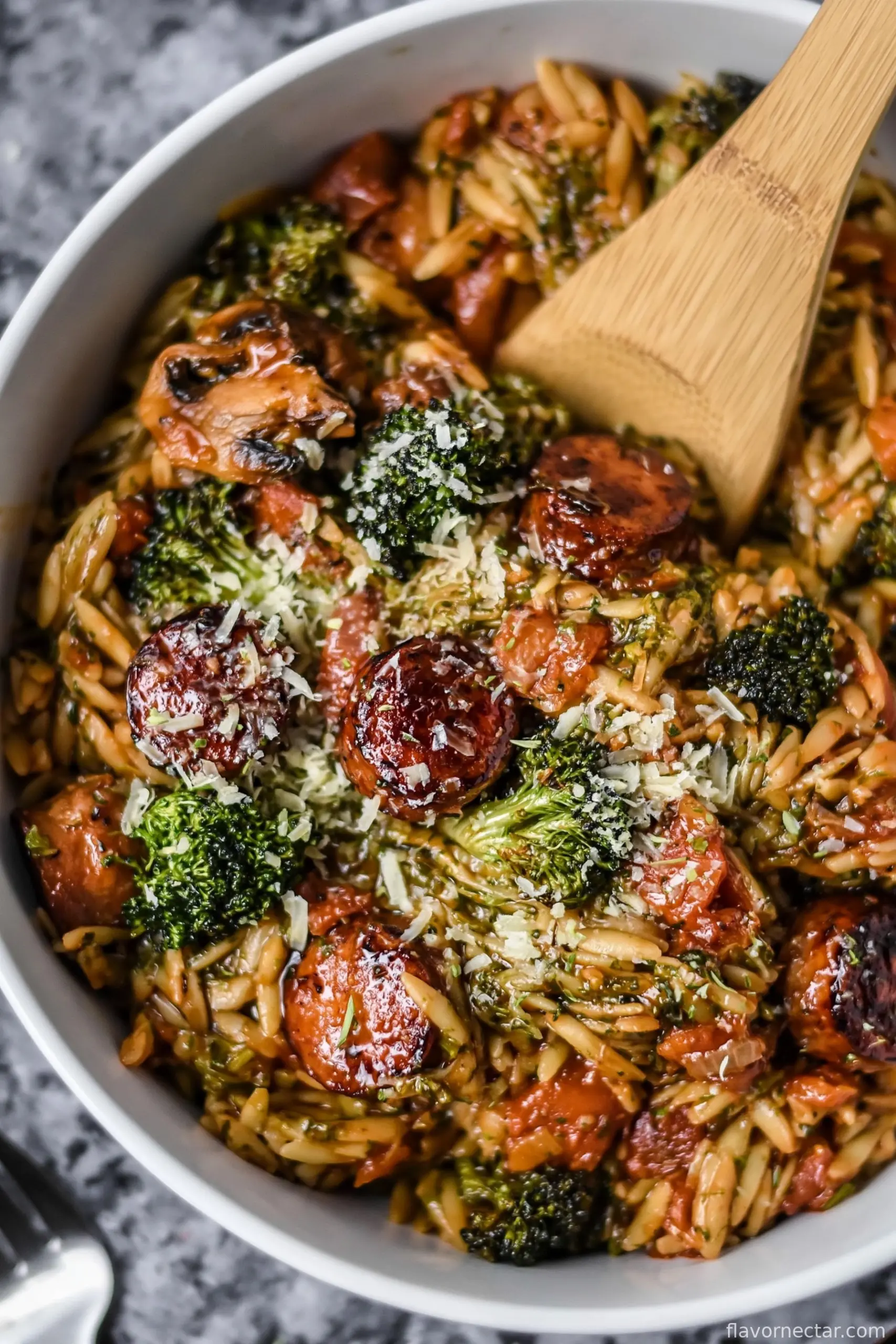 Chicken Sausage, Broccoli, and Orzo Skillet